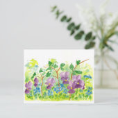 Lila Violetten Wasserfarben Blume Frühjahrsgarten Postkarte (Stehend Vorderseite)