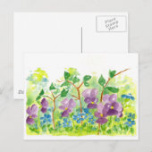 Lila Violetten Wasserfarben Blume Frühjahrsgarten Postkarte (Vorne/Hinten)