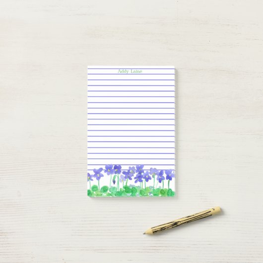 Lila Violetten Wasserfarben Blume Individuelle Nam Post-it Klebezettel (Auf Schreibtisch)