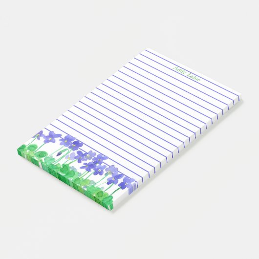 Lila Violetten Wasserfarben Blume Individuelle Nam Post-it Klebezettel (angewinkelt)