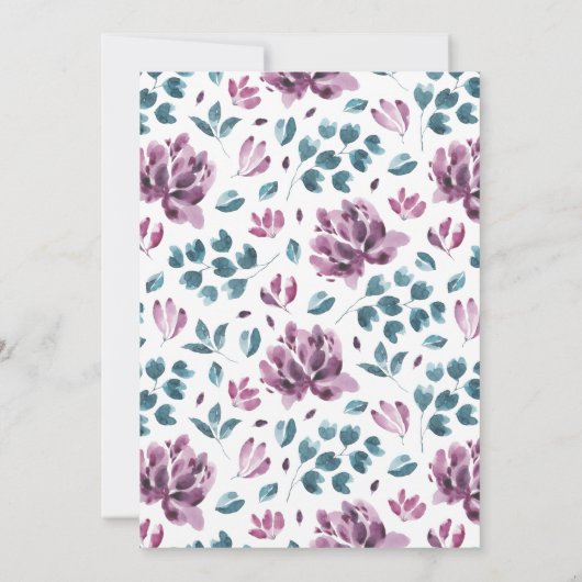 Lila Violetteppiche Wasserfarbenhochzeiten Einladung (Rückseite)