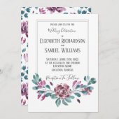 Lila Violetteppiche Wasserfarbenhochzeiten Einladung (Vorne/Hinten)