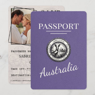 Lila violetter Australien Reisepass Save The Date