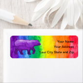 Lila/violetter Bär auf dem Rainbow-Wash-Etikett (Insitu)