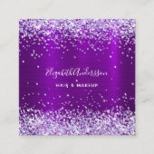 Lila violetter Glitzer Foto qr Quadratische Visitenkarte (Vorderseite)