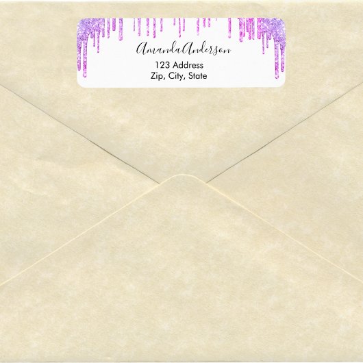 Lila violetter Glitzer Tropfen Rücksendeadresse