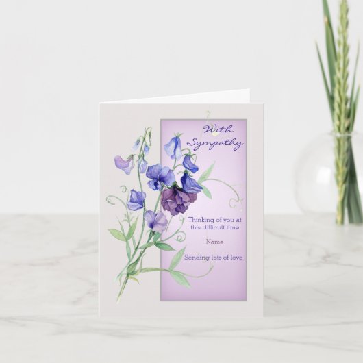 Lila violettes Beileid Blumen der süßen Erbse Karte (Vorderseite)