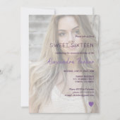 Lila violettes Foto 16 . Geburtstag Einladung (Vorderseite)