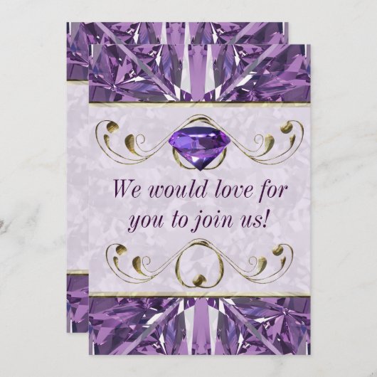 Lila, Violettes Gem Einladung (Vorne/Hinten)