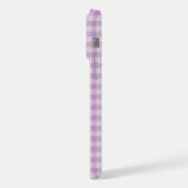 Lila violettes Gingham-Monogramm für Lehrerinnen p iPhone Hülle (Linke Seite)