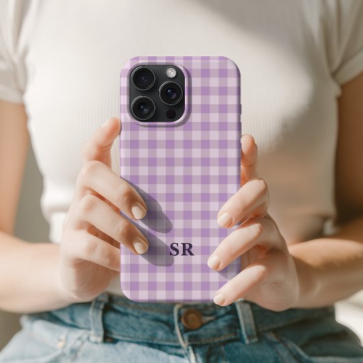 Lila violettes Gingham-Monogramm für Lehrerinnen p iPhone Hülle