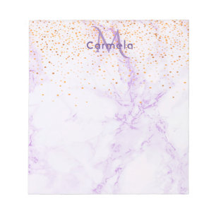 Lila violettes Glitzer-Monogramm aus Marmor Notizblock