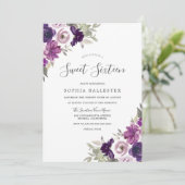 Lila Violettfarben Blume Sweet 16 Party Einladung (Stehend Vorderseite)