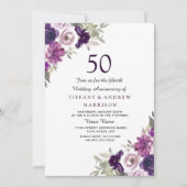 Lila Violettflor 50. Hochzeitstag Einladung (Vorderseite)