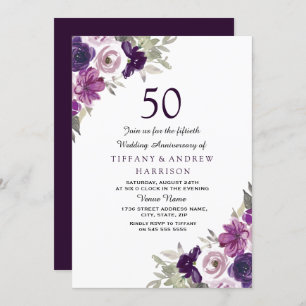 Lila Violettflor 50. Hochzeitstag Einladung