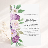Lila Violettfloralen Geburtstag Einladung