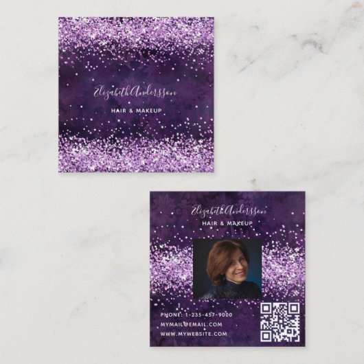 Lila Violettprofil Foto qr Quadratische Visitenkarte (Vorne/Hinten)