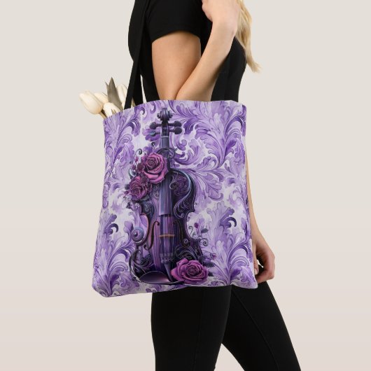 Lila Violine auf Lilac Floral Large Shoulle Tasche (Von Nahem)