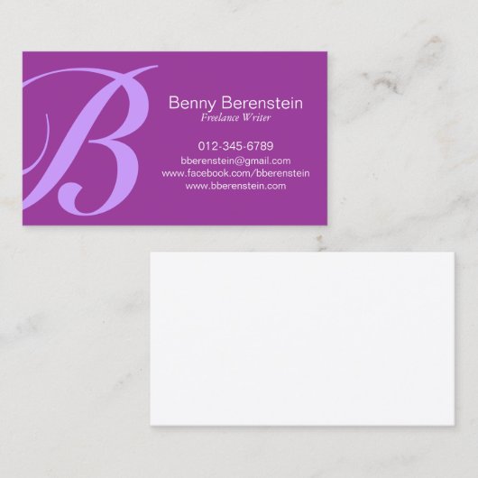 Lila Visitenkarte für das Handgepäck (Vorne/Hinten)