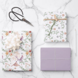 Lila Vögel und Berries Bridal Geschenkpapier Set