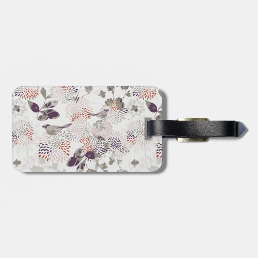 Lila Vögel und Blumentapete Gepäckanhänger (Rückseite horizontal)