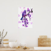Lila Vögel und Blüten Poster (Küche)