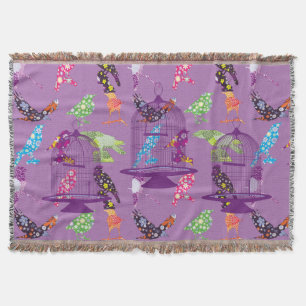 Lila Vogelkäfige und Blumenvögel, Lila Knochenwurz Decke