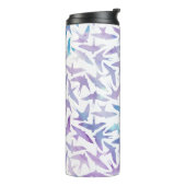 Lila Vogelmuster Thermosbecher (Nach links gedreht)