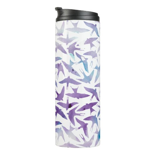 Lila Vogelmuster Thermosbecher (Nach rechts gedreht)