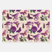 Lila Vogelschmetterlinge und Pilze Geschenkpapier Set (Vorderseite)