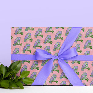 Lila Volkskunst-Eulen auf rosa Hintergrund Geschenkpapier