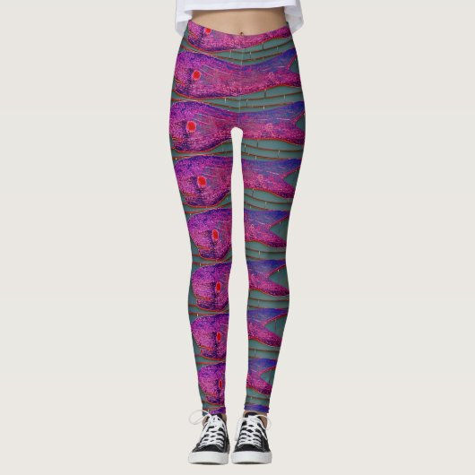 lila Volkskunstfisch Leggings (Vorderseite)