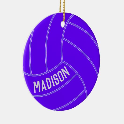 Lila Volleyball Custom Text Weihnachtsdekoration Keramik Ornament (Rechts)