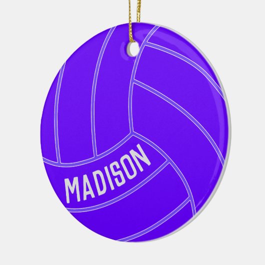 Lila Volleyball Custom Text Weihnachtsdekoration Keramik Ornament (Links)