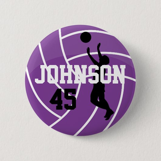 Lila Volleyball mit Silhouette-Spieler Button (Vorderseite)