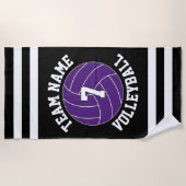 Lila Volleyball-Teamname und Spielernummer Strandtuch (Vorderseite)