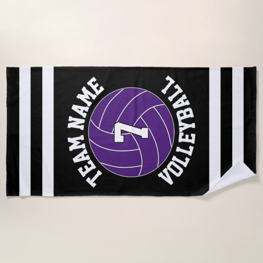 Lila Volleyball-Teamname und Spielernummer Strandtuch (Vorderseite)