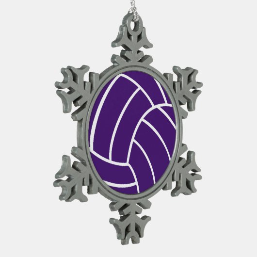Lila Volleyball-Verzierung Schneeflocken Zinn-Ornament (Links)