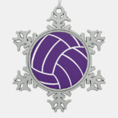 Lila Volleyball-Verzierung Schneeflocken Zinn-Ornament (Vorderseite)
