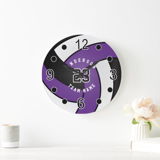 Lila Volleyballstil mit DIY-Text Große Wanduhr (Zuhause)