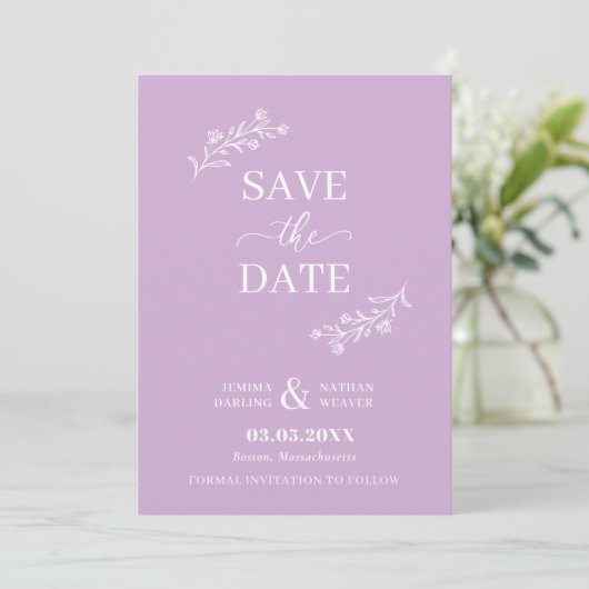 Lila, von Hand Gezeichnet Blumenstrauß Save The Date (Stehend Vorderseite)