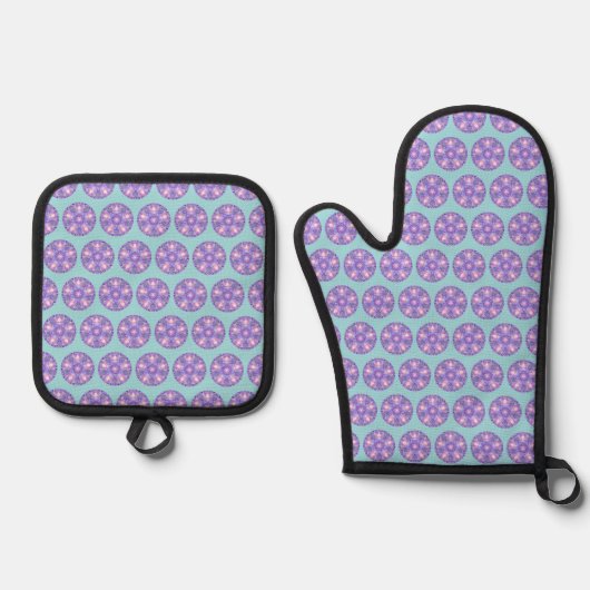 Lila W1 Ofenhandschuh & Topflappen-Set (Vorderseite)