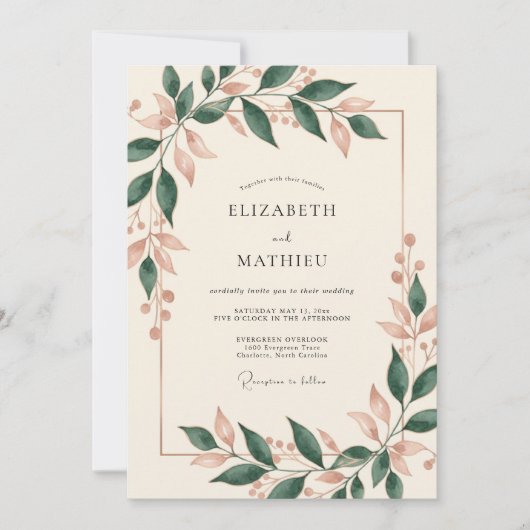 Lila Wald Hochzeit Blättrig Einladung (Vorderseite)