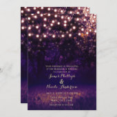 Lila Wald Sonnenuntergang Lichter rustikale Hochze Einladung (Vorne/Hinten)