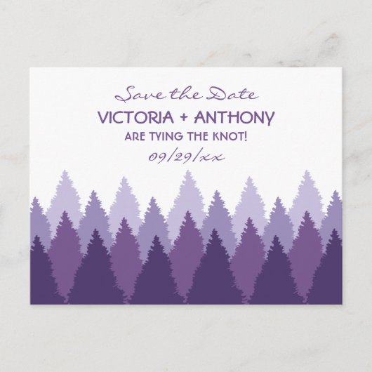 Lila Waldlandschaften retten das Datum Postkarte (Vorderseite)