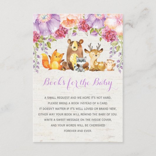 Lila Waldtiere mit Blumenbewuchs Buchanfrage Begleitkarte (Vorderseite)