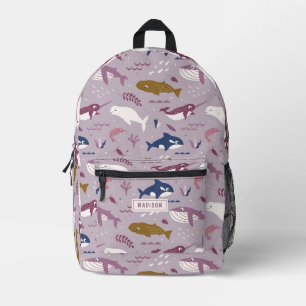 Lila Wale - Ozeane personalisierte Bezeichnung Bedruckter Rucksack