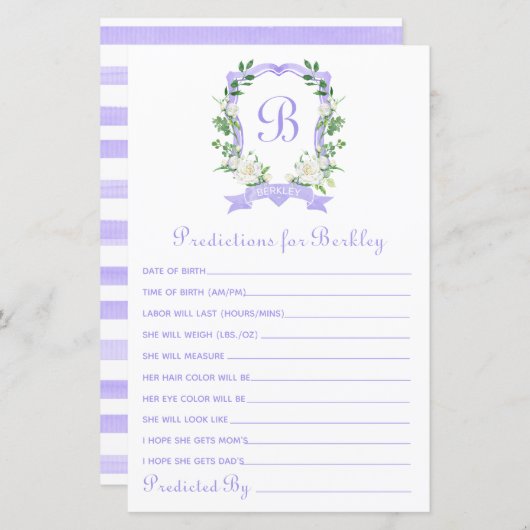 Lila Wappen Baby Vorhersagen (Vorne/Hinten)