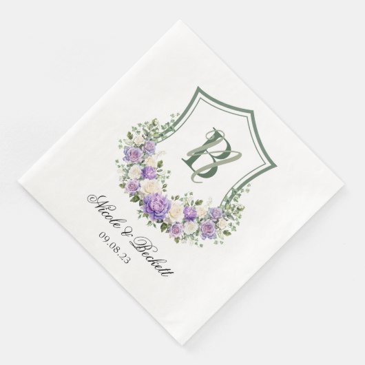Lila Wappen-Hochzeit Serviette (Ecke)