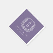 Lila Wappen Hochzeitsmonogramm Serviette (Ecke)